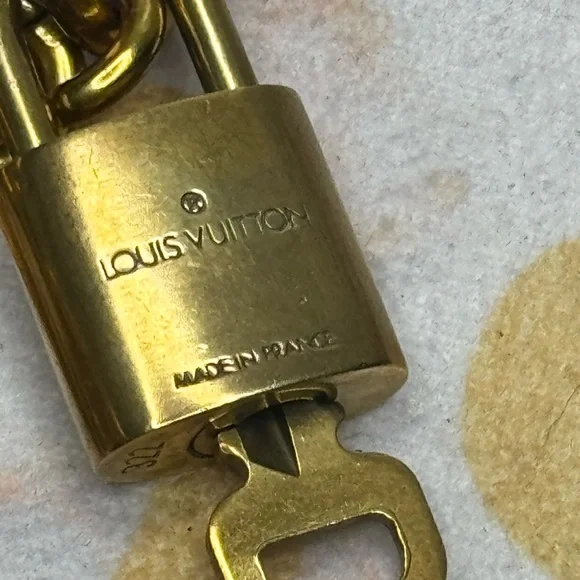 Louis Vuitton Authentic Padlock & Key with Gold Cherry Charm Keychain #322 - Picture 4 of 16